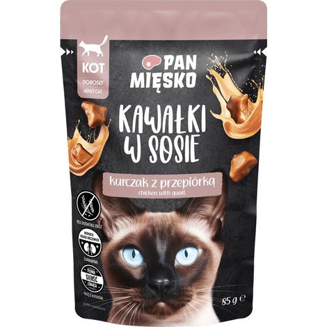 Mr. Meat Aliment humide complet pour chat Morceaux en sauce - Sachet de 85 g - Poulet et caille 85 g