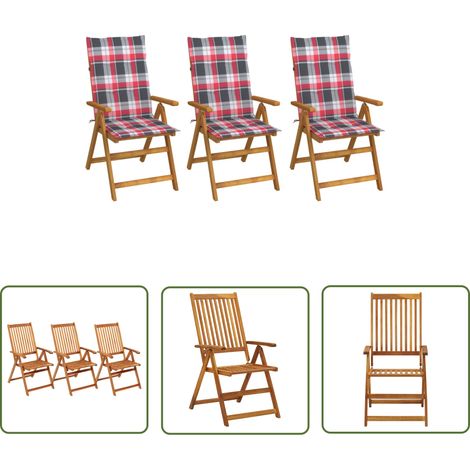 The Living Store Chaises pliables de jardin lot de 3 avec coussins Bois d'acacia - Chaise De Jardin - Fauteuil De Jardin - Mobilier De Jardin - Meubles De Jardin - Acacia (1/5)