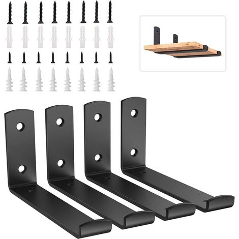 Support étagère 11.5 pouces/292 mm, [4 PCS] équerre Mural Pliable en Fer Robuste pour étagère, Cadre de Support d'étagère en Forme L pour Déco Salon Cuisine Chambre Bibliothèque (1/5)
