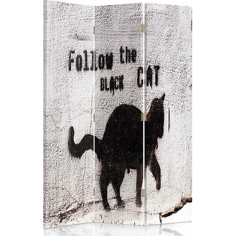 Paravent Déco Urbain Chat Noir Design Original - 110 x 180 cm - 1 face déco, 1 face noir