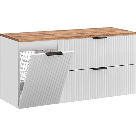 Meuble sous-vasque 120cm panier à linge Adriel Blanc (1/4)