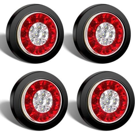 Lot de 4 feux arrière à LED ronds, feux stop arrière, feux arrière ronds 24 LED, pour camions de VR (noir rouge et blanc) (1/5)