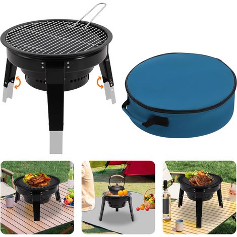 Tragbare Holzkohlegrills mit Grillzubehör und Transporttasche, ideal für Camping, Garten und BBQ-Partys, Tisch-Holzkohlegrill
