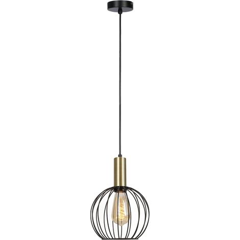 Lámpara colgante "Sofis II" E27 230V IP20 Ø20x100cm fabricada en acero color negro y oro (1/3)