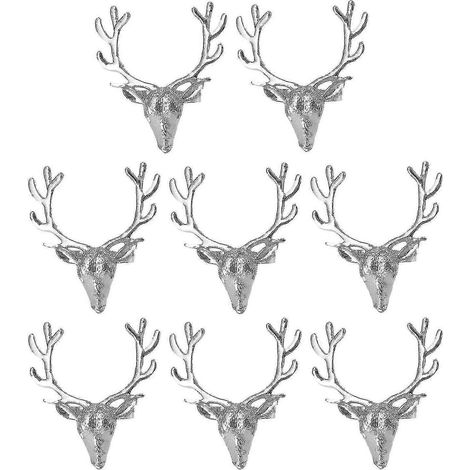 Boucle de serviette tête de cerf, nœud de serviette de Noël, tête de renne dorée, alliage (argent) (1/5)