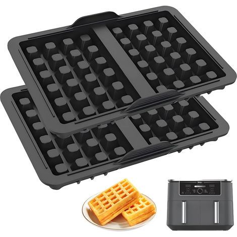 2Pcs Moules à Gaufres Belges en Silicone pour Friteuse Ninja AF400EU, AF500EU, AF451EU et AF500DE, Moule Air Fryer Accessoires, Double Insert pour Bac de Cuisson, Accessoires de Gaufres Belges (1/5)
