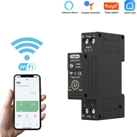 TUYA ZigBee Smart-Leistungsschalter, Fernbedienung, Sprachsteuerung, drahtlose Smart-Home-App, kompatibel mit Sprachassistenten und Amazon Alexa (1/5)