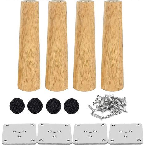 Un ensemble de 4 pieds de meubles en bois (15 cm) comprend un pied de lit, un pied droit de table basse et un pied de meuble de cuisine. De couleur noyer, ils sont fournis avec les fixations pour faut (1/5)