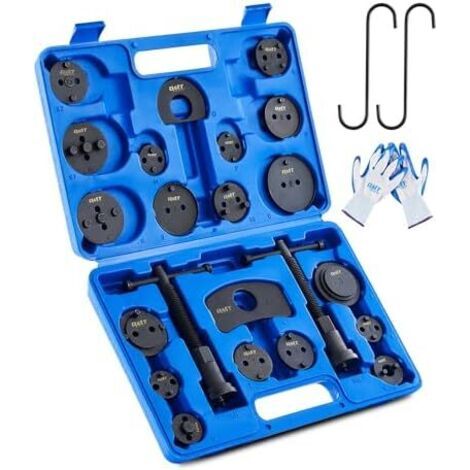 24Pcs Kit d'Outils de Repousse Piston Étrier Frein avec Boulons Poussée Plaques Retenue Supports d'Étrier 20 Adaptateurs Disque Outils Mécanicien Mallette, Bleu - (1/5)