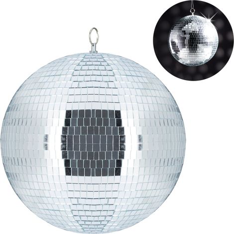 Relaxdays Discokugel, zum Aufhängen, für Decke, große Spiegelkugel, Party Deko, Mottoparty, Diskokugel Ø 30 cm, silber (1/5)