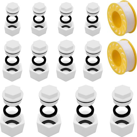 Lot de 24 bouchons de fermeture filetés en plastique avec joint d'étanchéité 1/2 3/4" 1" Bouchon fileté en plastique Filetage intérieur Filetage extérieur avec rondelle Bande en téflon (1/5)