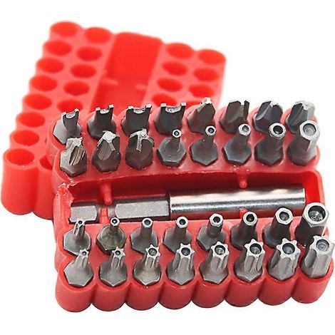 Ensemble de 33 pièces comprenant un embout creux, un embout de vissage hexagonal et un embout de tournevis de forme spéciale. (1/5)