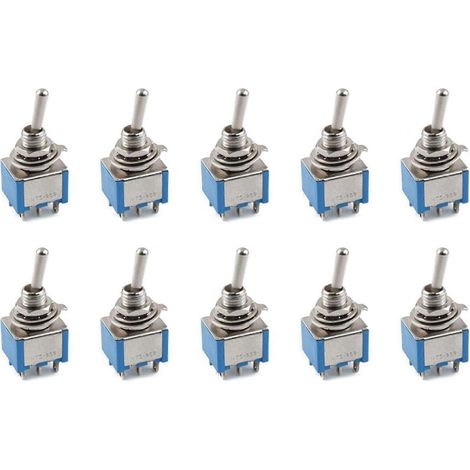 Interrupteur à bascule à 2 positions (bleu) 10 AC 3A/250V 6A/125V 6 broches, bipolaire, bidirectionnel (DPDT) marche/arrêt (1/5)