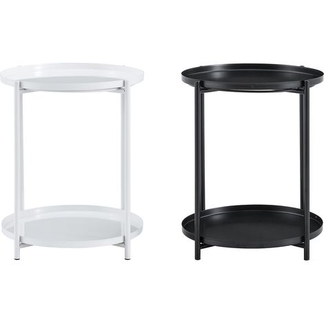Mesa auxiliar redonda de 2 estantes en metal, 42 x 52 cm, estilo nórdico moderno, negro/blanco (1/5)