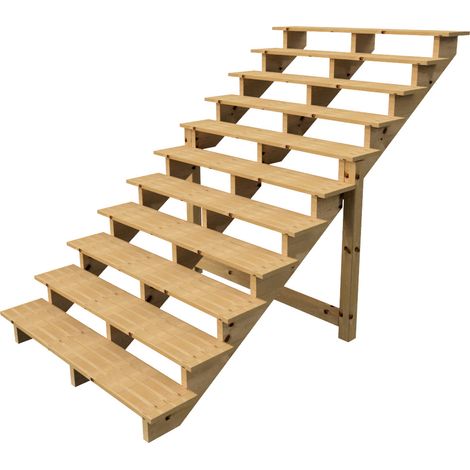 Berlin Escalier extérieur bois 11 marches H 190cm L-160cm - sans contre marche
