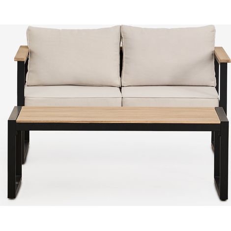 SKLUM Lipov 2-Sitzer-Gartensofa und Couchtisch-Set aus Aluminium und Akazienholz 110x55cm Schwarz                                  