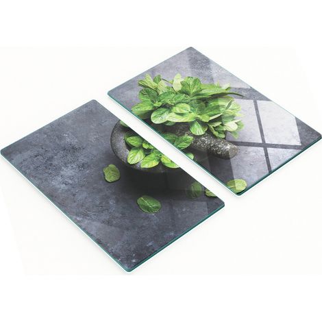 Tableros de vidrio elegantes y duraderos con estampado en color menta y mortero, 2x30x52 cm.
