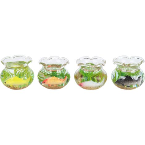 4 miniatures bocal poisson en verre doré échelle 1:12, décoration maison de poupée DIY, réservoir poisson rouge accessoires (1/5)