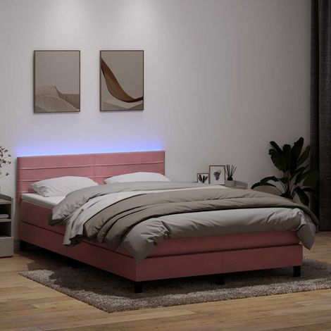 vidaXL Sommier à lattes de lit avec matelas et LED rose 140x210 cm velours (1/5)