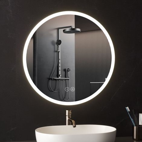 Miroir Rond LED Design Scandinave AquaWise, Éclairage 120 LEDs/m Homogène - Verre Trempé 5mm - Anti-buée & Tactile - Miroir Salle de Bain Circulaire Ø 70cm