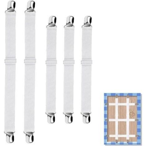 Set of 8 Invisible Tablecloth Holders with Elastic Strap, Tool-Free, White, for Thick Table, Garden, Picnic, Indoor and Outdoor Use (1/4)