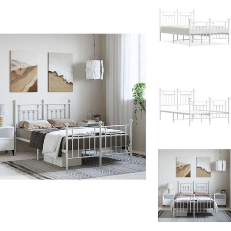 Cadre de lit métal sans matelas et pied de lit blanc 135x190 cm - Cadre De Lit - Lit Double - Lit Metal - Lit Blanc - Meuble Chambre (1/5)