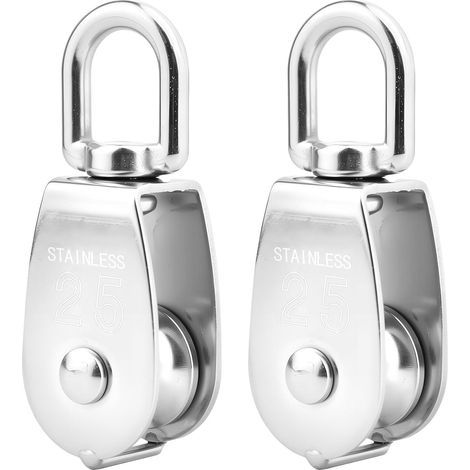Lot de 2 poulies de 25 mm en acier inoxydable 304 pour diamètre de fil de 11 mm, pivotant à 360°, charge jusqu'à 150 kg, pour l'intérieur et l'extérieur (1/5)