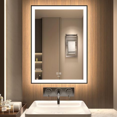 Miroir de Salle de Bain à LED, Miroir de courtoisie Mural, Grand Miroir Moderne sans Cadre, Anti-buée, étanche IP44, Vertical et Horizontal (70 x 50 cm) (1/5)