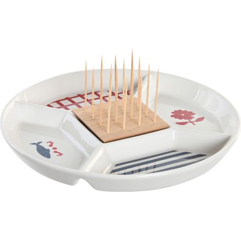 Set de appetizer dkd home decor 23,5 x 23,5 x 7 cm rot blau white gres mediterrane Häuser (1/3)