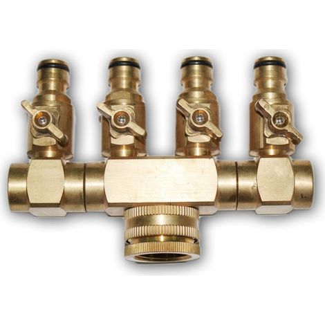 Conector cuadruple de laton con grifo.Rosca Hembra 3/4" - 4 conectores