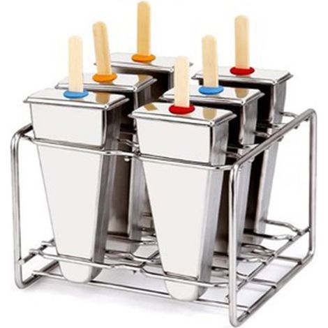 molde para helado, acero inoxidable 304, 6 compartimentos, rejillas de madera, base estable, para uso doméstico y de cocina. (1/5)