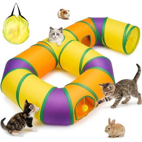 Tunnel de Jeu pour Chat Interieur en Forme de 6, Jouer Tube pour Chat avec Pompons Suspendus et Trou interactif pour Chatons, Chiots, Lapins, furets, cochons d'Inde (1/5)