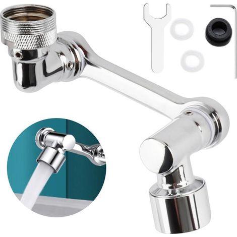 Filtre anti-éclaboussure robinet 1080° rotatif, tête de pulvérisation, rallonge de robinet, aérateur pour évier, accessoire fixation (1/5)