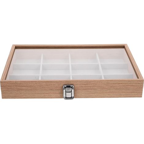 Boîte à Bijoux à Couvercle en Verre, Organisateur en Bois à Plusieurs Compartiments, Grosse Taille, pour Rangement et Présentation de Bijoux et Accessoires (1/5)