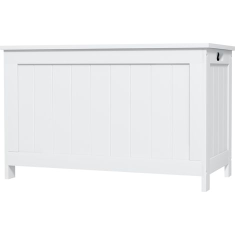 Storage Chest, Modern Storage Trunk with 2 Safety Hinges Cut-out Handles, Wooden Toy Box for Living Room, Entryway, 76 x 40 x 48 cm, White (1/5)