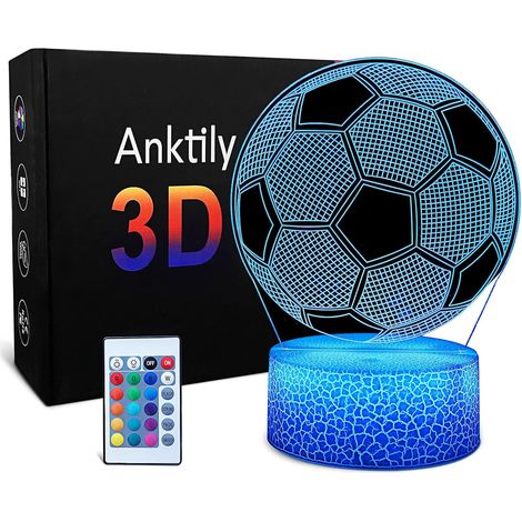Lampe Illusion Optique Football - Acrylique 2D - Effet 3D Visuel - Télécommande Et Bouton Tactile - 16 Couleurs Réglables - Alimentation USB Ou Piles - 1 Pièce (1/4)