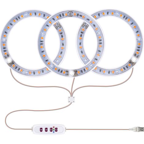Lampe de croissance LED USB 3 bras, lumière solaire 4000K 301.7lm 60LED 6.2W, timer 8/12/16H 5 niveaux de luminosité pour plantes d'intérieur, succulentes, bonsai mini (1/5)