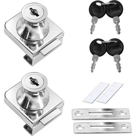 2 Pcs Zinc Alloy Glass Door Lock Cabinet Showcase Door Lock, Anti-Rust Cabinet Lock Door Lock, for 5-12Mm Glass Door Without Drilling (1/4)