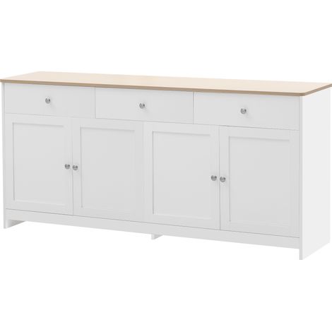 Aparador blanco con efecto madera, 4 puertas y 3 cajones, 160 cm (1/5)