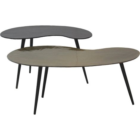 JACK - Lot de 2 Tables Basses Plateau en Aluminium Noir et Doré Pieds en Acier Noir (1/3)