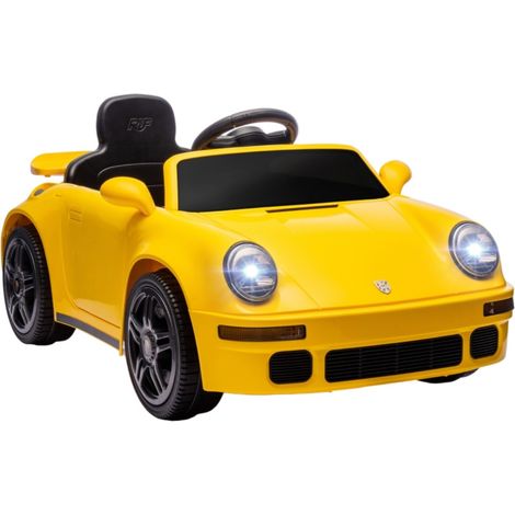 Voiture électrique enfant 12V avec télécommande - Démarrage progressif - Lecteur MP3 et phares LED - Klaxon - Jaune 103x55x44cm (1/5)