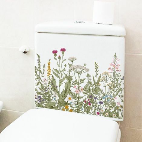 Autocollants muraux multicolores pour abattant de toilettes - Feuilles vertes - Autocollants muraux amovibles et imperméables pour abattant de toilettes - Pour salle de bain (1/5)