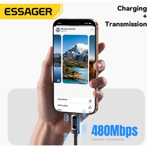 Cable de charge USB-C - - ES-X64 - Affichage LED - Charge rapide PD - 100W - 1.2 m - Nylon - Type-C (1/5)