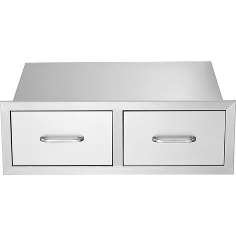 Tiroir de cuisine extérieure 76x25x50 cm, double tiroir BBQ horizontal en acier inoxydable avec poignée, pour îlot de cuisine ou station grill patio. (1/5)