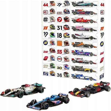 Calendrier de l'Avent 24 pièces sur le thème de la Formule 1, idéal pour offrir pendant les fêtes