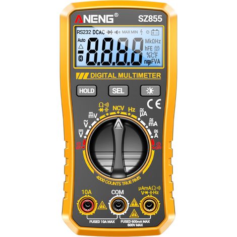 Multímetro digital de 4000 cuentas, comprobador de CA/CC con NCV, medidor de frecuencia, capacitancia, resistencia, selección automática (naranja)
