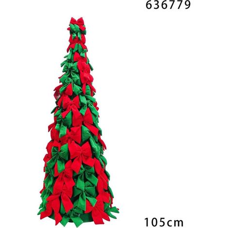 TRADE SHOP - Albero Di Natale Di Fiocchi Decorativo 105cm Ornamento Natalizio Da Appoggio Autoportante - Rosso e verde (1/2)