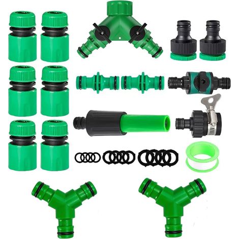 17 Pièces Embout Tuyau Arrosage,Kit de Raccord d'Arrosage 1/2 Pouce,Adaptateur Robinet Arrosage Jardin,Double Connecteur et,3/4" Nez Vert -