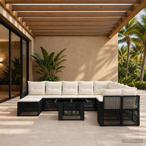 vidaXL Set Divano da Giardino 12 pz Nero e Bianco Crema polyrattan (1/5)