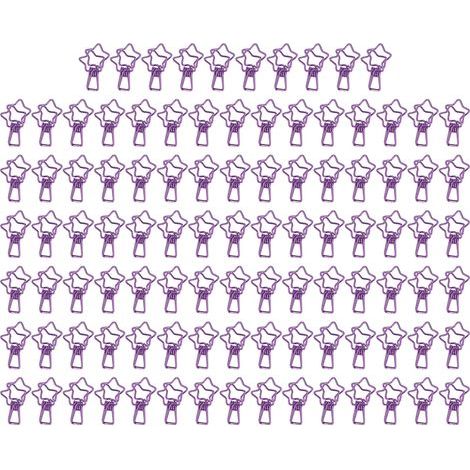100 pièces Attaches Cute Étoiles Perforées, Forte Force de Serrage, Agrafes Métalliques Solides pour Bureau Comptabilité Tickets Violet (1/5)